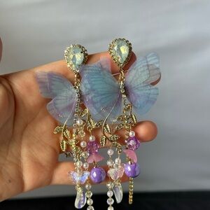 Elegant Butterfly Dangle Earrings with Purple and Gold Accents